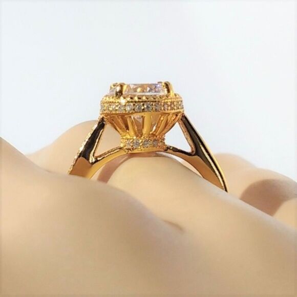 Simulated Diamond 14K YG Sterling Silver Ring Size 6 - Picture 7 of 9